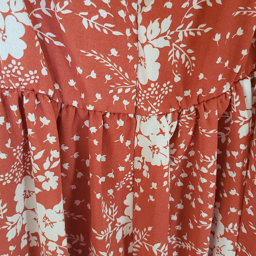 Simplee Rust and White Floral Dress. Medium. Light Weight. Ankle Length. Summer - Picture 5 of 8